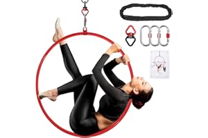 DASKING Premium Red Aerial Hoop Kit 85cm (33.5")/90cm (35.4") Single-Point Ring, Professional Aerial Ring Set, 2-Ton Safety System & Glossy Finish