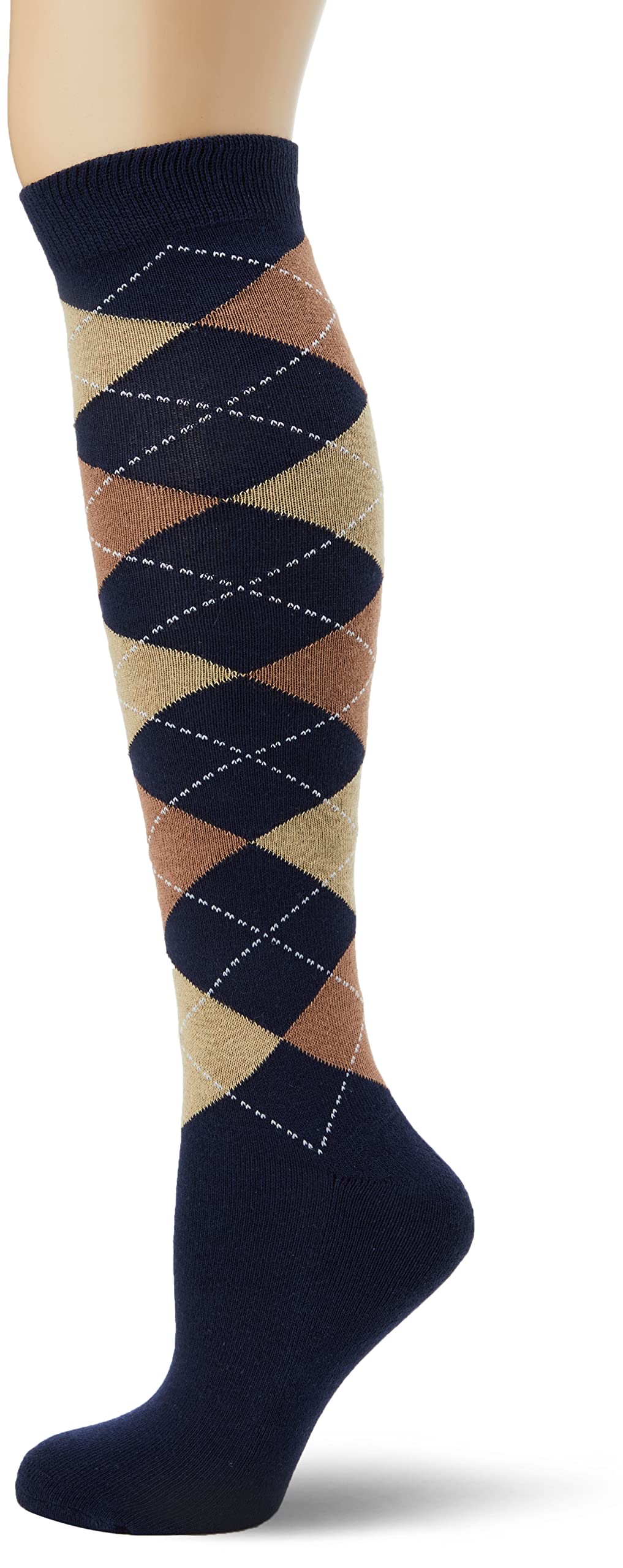 Rhinegold 0 Rhinegold Fully Cushioned Sole Riding Socks, Navy/Beige, One Size UK