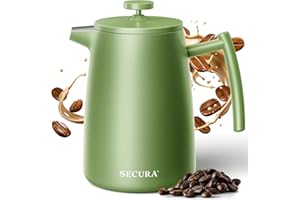 Secura 50oz French Press Coffee Maker – 304 Stainless Steel, Insulated Coffee Press with Extra Filter, Green