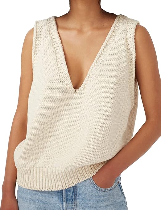 Locachy Women's V Neck Sleeveless Knit Pullover Sweater Vest Casual