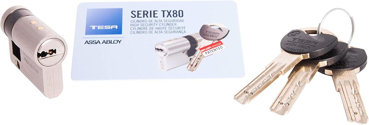 Tesa Assa Abloy MX803010N MX853010N-High Security Cylinder TX80, 30 x 10 mm, Short Car, Wrench, Nickel, 30 x 10 mm