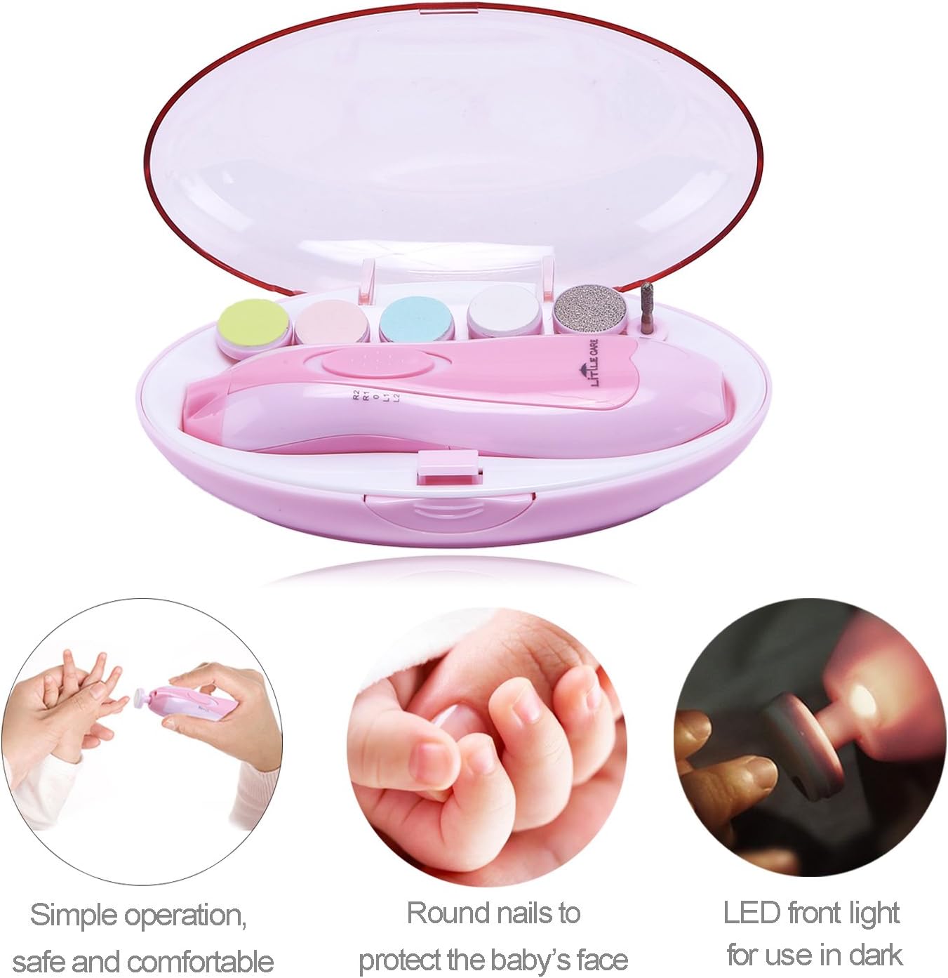 Kids Nail Clippers Baby Electric Manicure Electric Baby Nail File Toes Fingernails Care Trim (Pink)