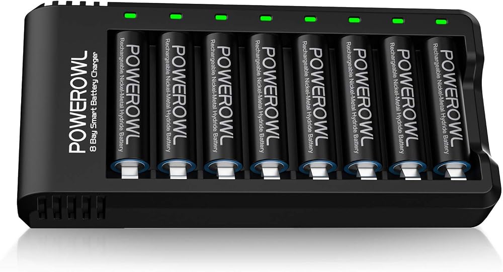 POWEROWL 8 Pack AA 2800mAh Ni-MH Rechargeable Batteries with 8 Slot Charger