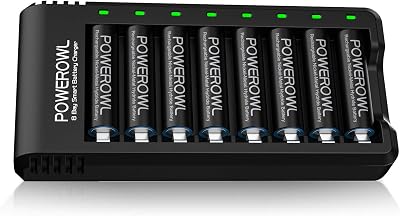 POWEROWL 8 Pack AA 2800mAh Ni-MH Rechargeable Batteries with 8 Slot Charger