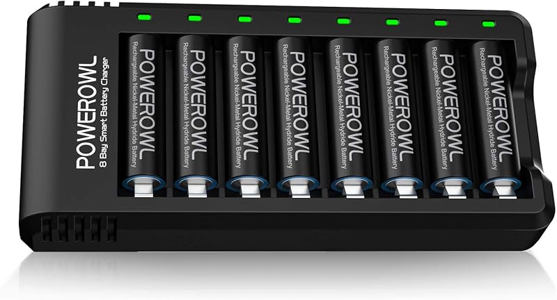 POWEROWL 8 Pack AA 2800mAh Ni-MH Rechargeable Batteries with 8 Slot Charger