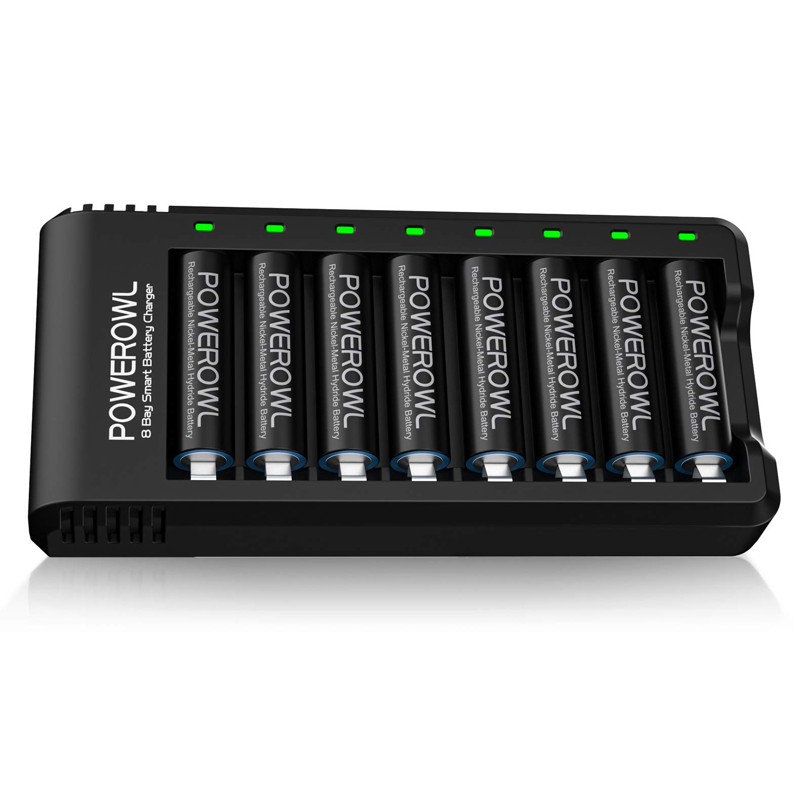 POWEROWL 8 Pcs 2800mAh AA Rechargeable Batteries with 8 Slot Smart Battery Charger Set, USB Fast Charging for Ni-MH Rechargeable Batteries