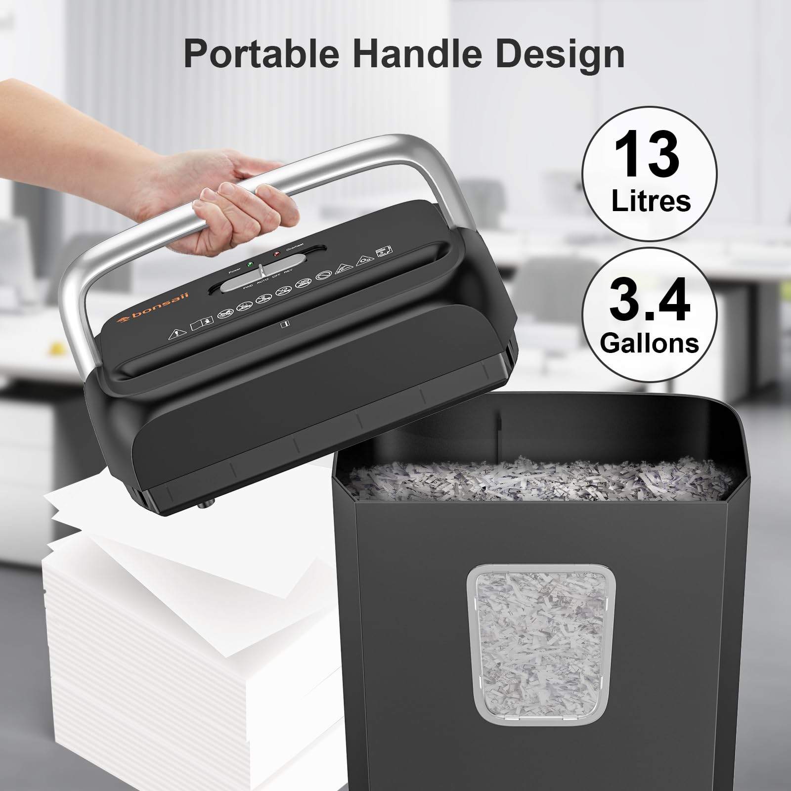 Bonsaii 6 Sheet Cross Cut Paper Shredder, Compact Shredder for Home & Small Office Use, Shreds Credit Cards, Staples, and Clips, Portable Handle Design, 13L Bin (C237-B Upgrade Version)
