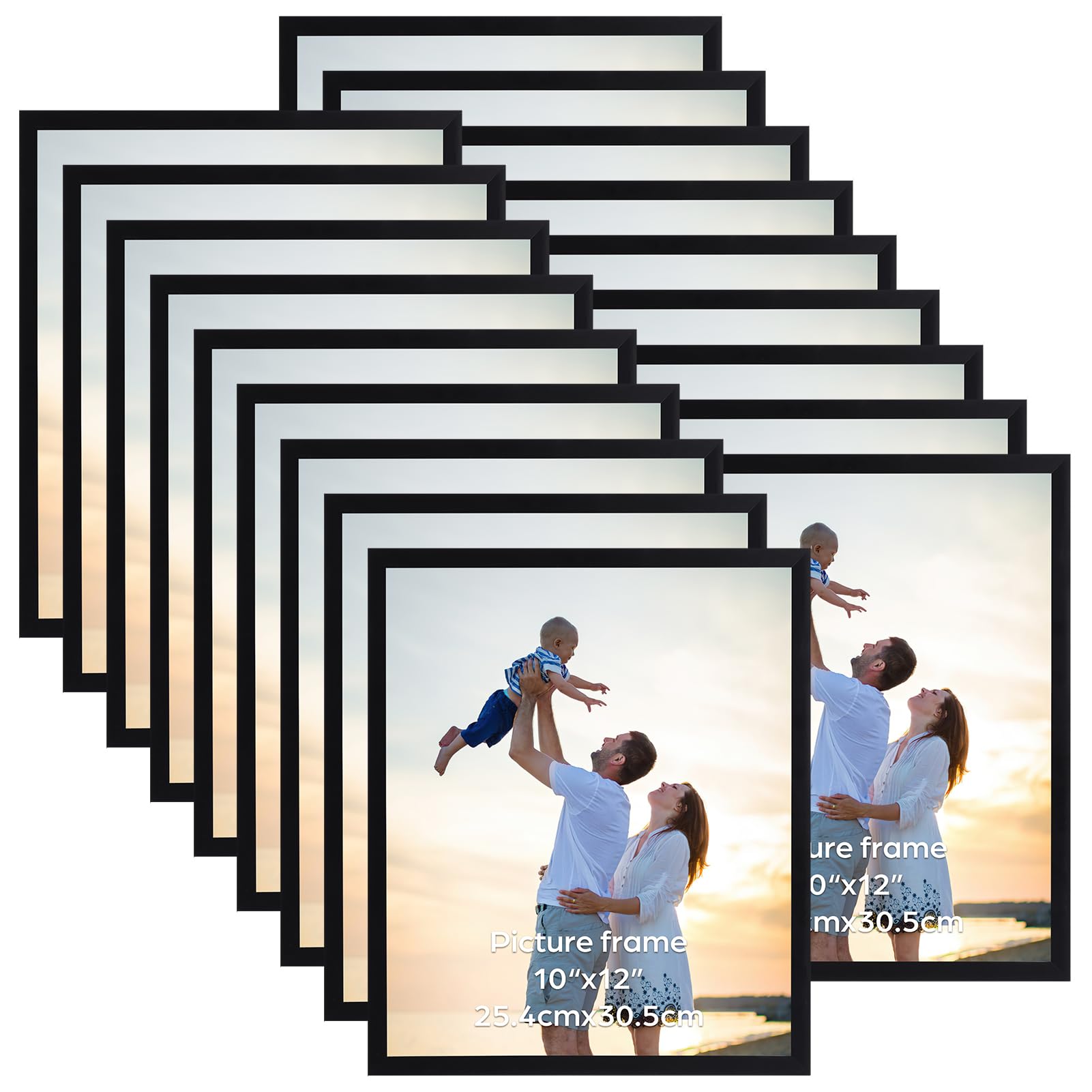 Hoikwo 18 Packs 10x12 Black Plastic Multi Picture Frames Set with Plastic Cover, for Family Photos, Artwork, Light Weight Bulk 10 by 12 Frames Pack for Wall Hanging and Table, Stylish Picture Frames Image
