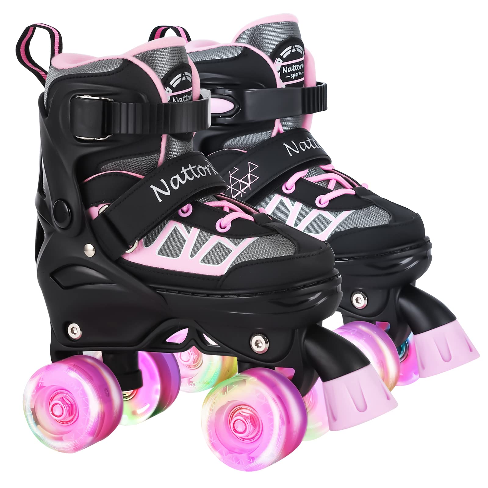 Kids Roller Skates for Girls and Boys,4 Sizes Adjustable Quad Skates with Light up Wheels, Birthday Gift for Kids Children Beginners,Patines para Niñas Niños Image