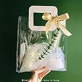 Rmannke Clear Gift Bag with Handle, 4 Pcs Transparent PVC Gift Bag, Heavy Duty Reusable Gift Wrap Bags for Bridal Party, Baby Shower, Wedding Favor, Shopping Bag Bulk- 7"x4" x8"
