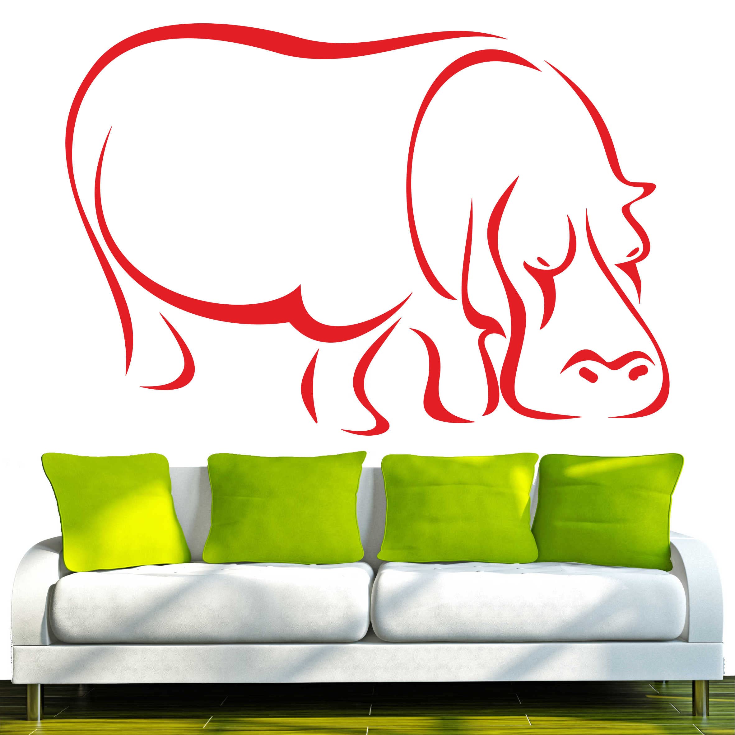 INDIGOS Wall Sticker d274 Large African Hippo Tribal 96 x 65 cm Red, Vinyl, 96 x 65 x 1 cm