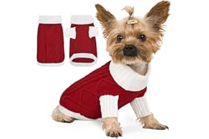 Lorehelina Dog Sweater for Small Dogs Argyle Cable Knit Turtleneck Pullover Winter Clothes for Boys Girls Stretch Chihuahua Yorkie Puppy Christmas Doggie Pet (S, Red)