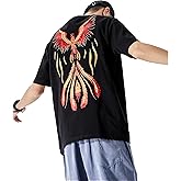 HaiZi XiHuan Men's Summer Phoenix Embroidered T Shirt Chinese Style Street Fashion Shirt Anime Mens Shirts Graphic Tee Shirts
