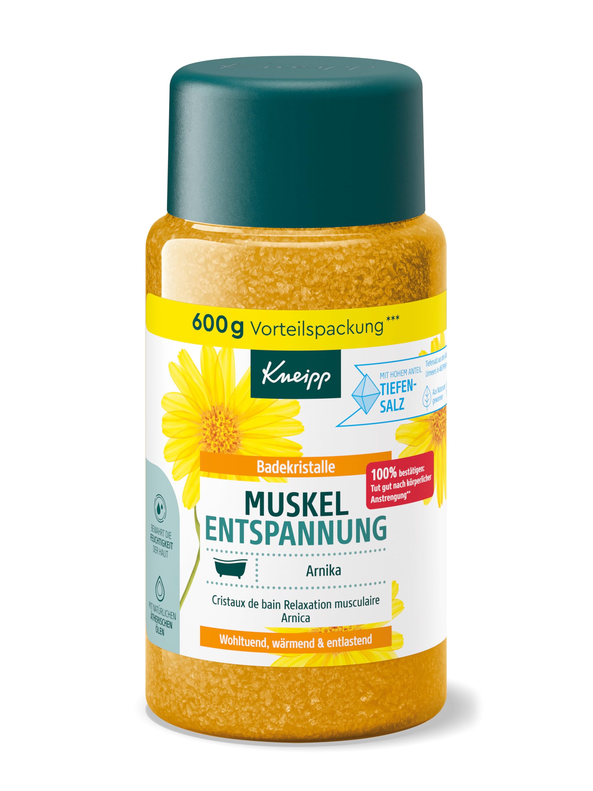 Kneipp Bath Crystals Muscle Relaxation - Storage Pack - with Natural Deep Salt from Luisenhall Saline & with Extract of Arnica & Essential Oils from Cabreuva, Rosemary & Pinus Species - 600 g