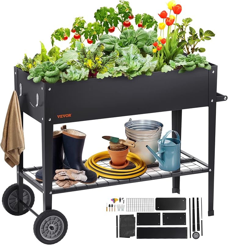 Jardinière 108x49,5x80 cm Lit de Jardin Surélevé en Métal Galvanisé Bac de Plantation avec Pieds pour Cultiver des Fleurs Végétaux Herbes Plantes Grasses dans Jardin Terrasse Patio Balcon Argent