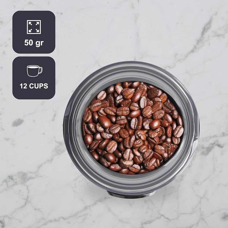 - Molino Eléctrico 150W | Cuchillas de Acero Inoxidable | Capacidad 50g | Sistema de Bloqueo | Recogecables | Pies Antideslizantes | Compacto y Elegante | Ideal para Café y Especias, Rojo