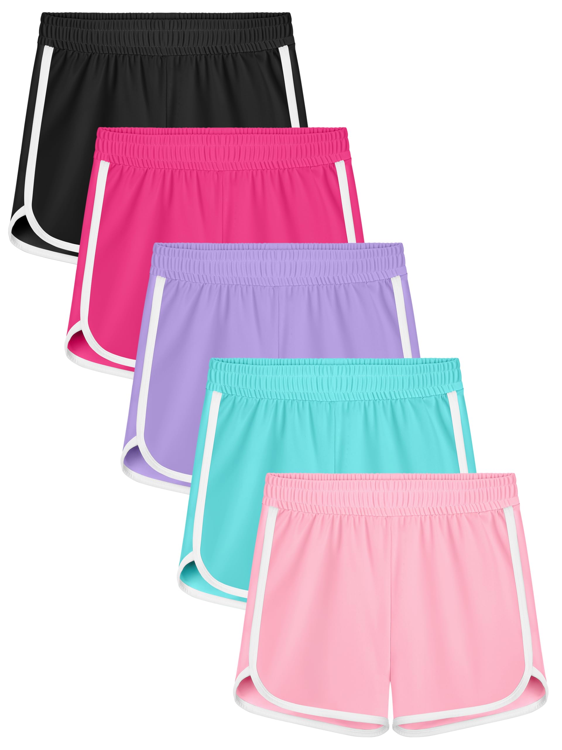 Resinta 5 Packs Girls Athletic Shorts Toddler Soccer Sports Shorts Kids Quick Dry Gym Running Short Image