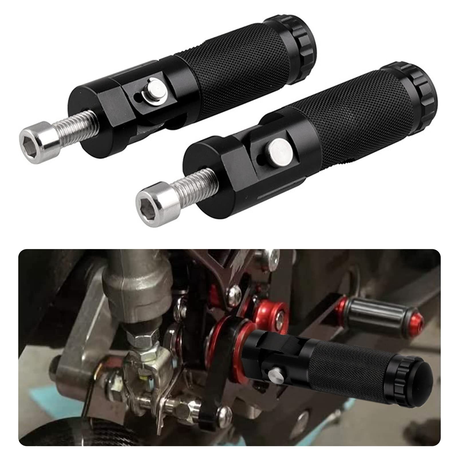 Motorcycle Footpegs, 2 Pcs Universal Motorbike Footrests Rearsets, 8mm Screws Install CNC Aluminum Footpegs Pedals Support, M8 Non-slip Foot Rests for Racing Bike Cruiser Cafe Racer