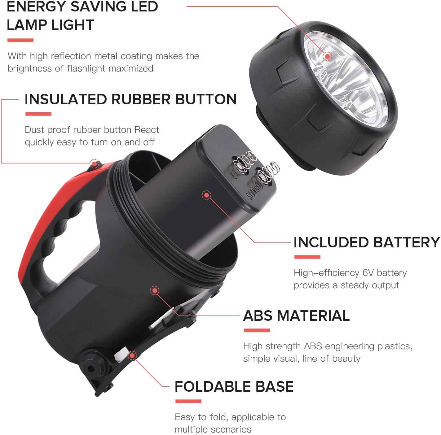 Outdoor Spot Lights Hand-Held Flashlight, 600 Lumens Light Bright Long Distance LED Spotlight Searchlight, 6 Volt Lantern Battery Powered Lights ，5W （Black） - - 