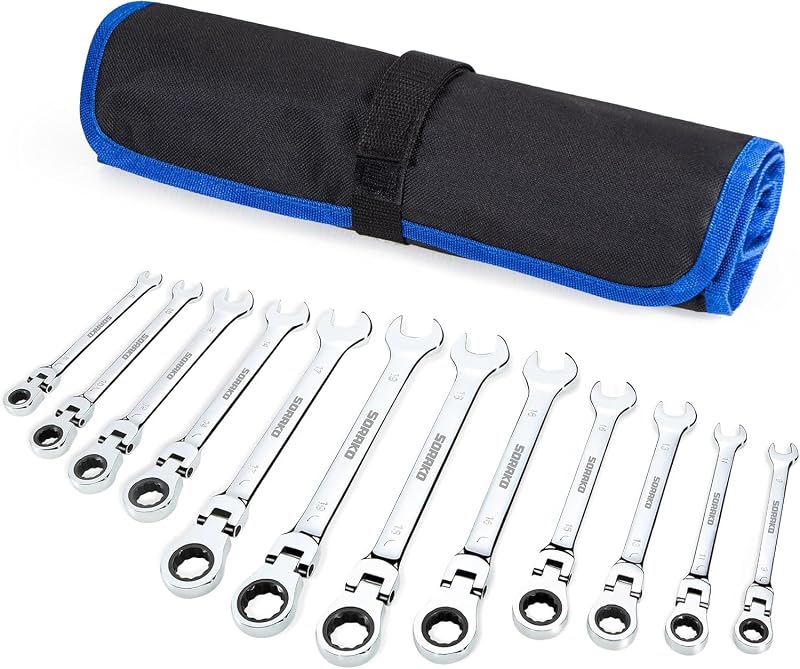 SORAKO 12pc Ratchet Spanner Set 8-19 mm Flexible Head Chrome Vanadium