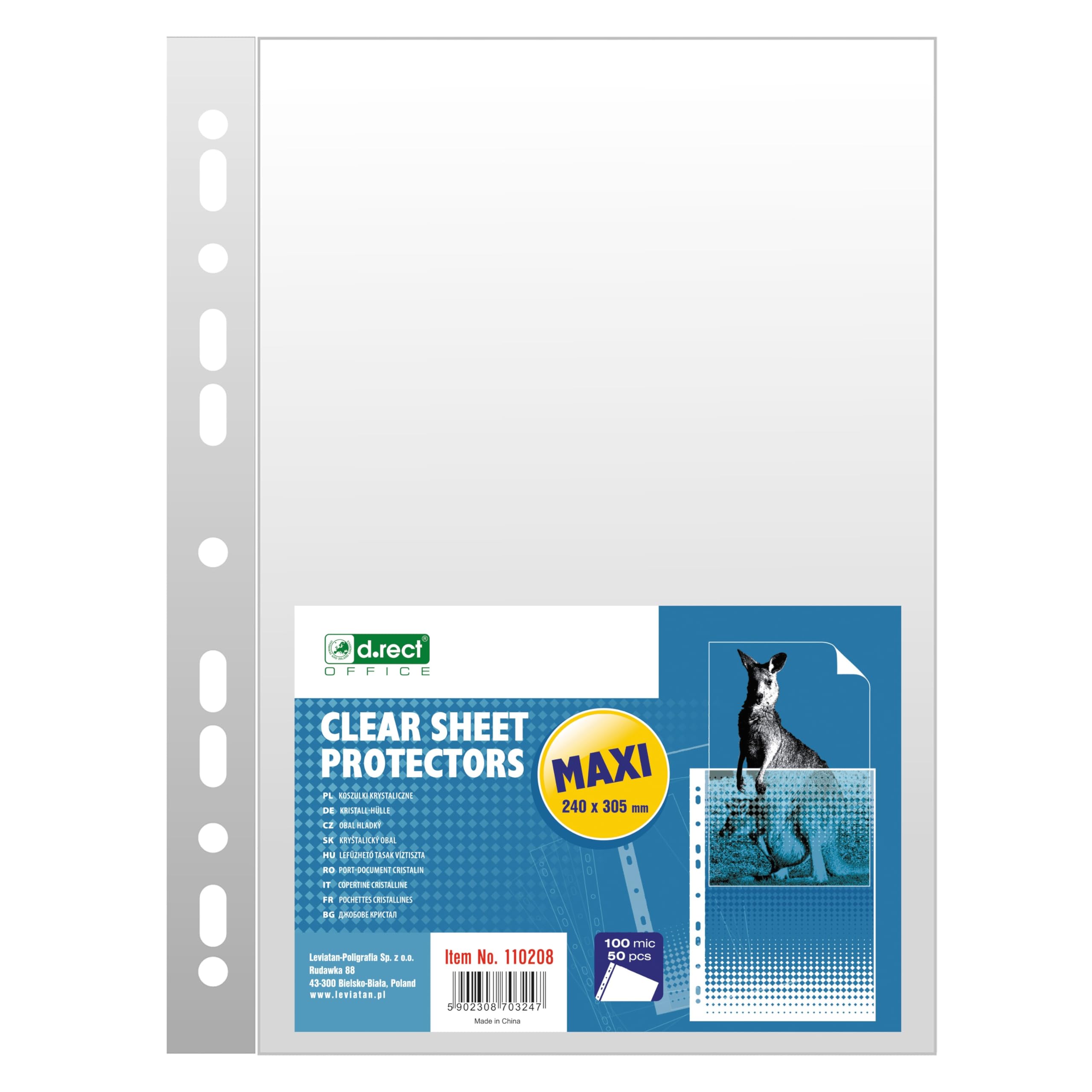 D.RECT 50 Pieces Punched Pockets - Plastic Sleeves - Polly Pockets 100 µm/mic/Micron Thickness: 0.10 mm - Plastic Wallets 240x305 mm, Crystal Clear