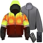 KEMIMOTO Heated Safety Jacket for Men, Waterproof Hi Vis Jacket Cold Weather, Winter Work Coat, Reflective Jacket