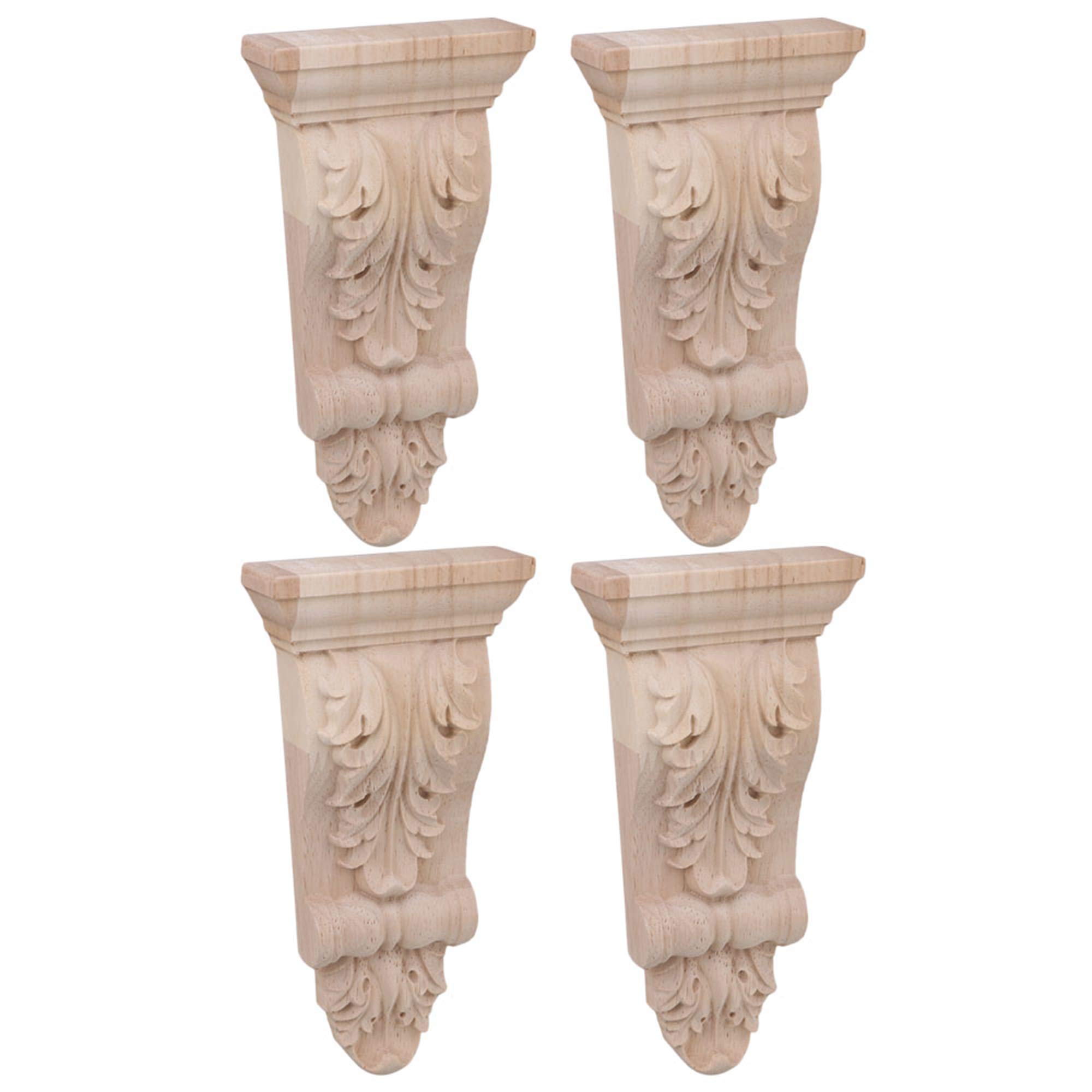 Yibuy 4x European Door Decor Wood Carved Corner Onlay 16x8x2.8cm
