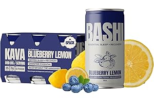 Bashi - Kava Drink Experience - Natural Relaxation & Stress Relief - Plant-Based Kava Extract - Non-Alcoholic, Caffeine Free - Blueberry Lemon 8oz - 6 Pack