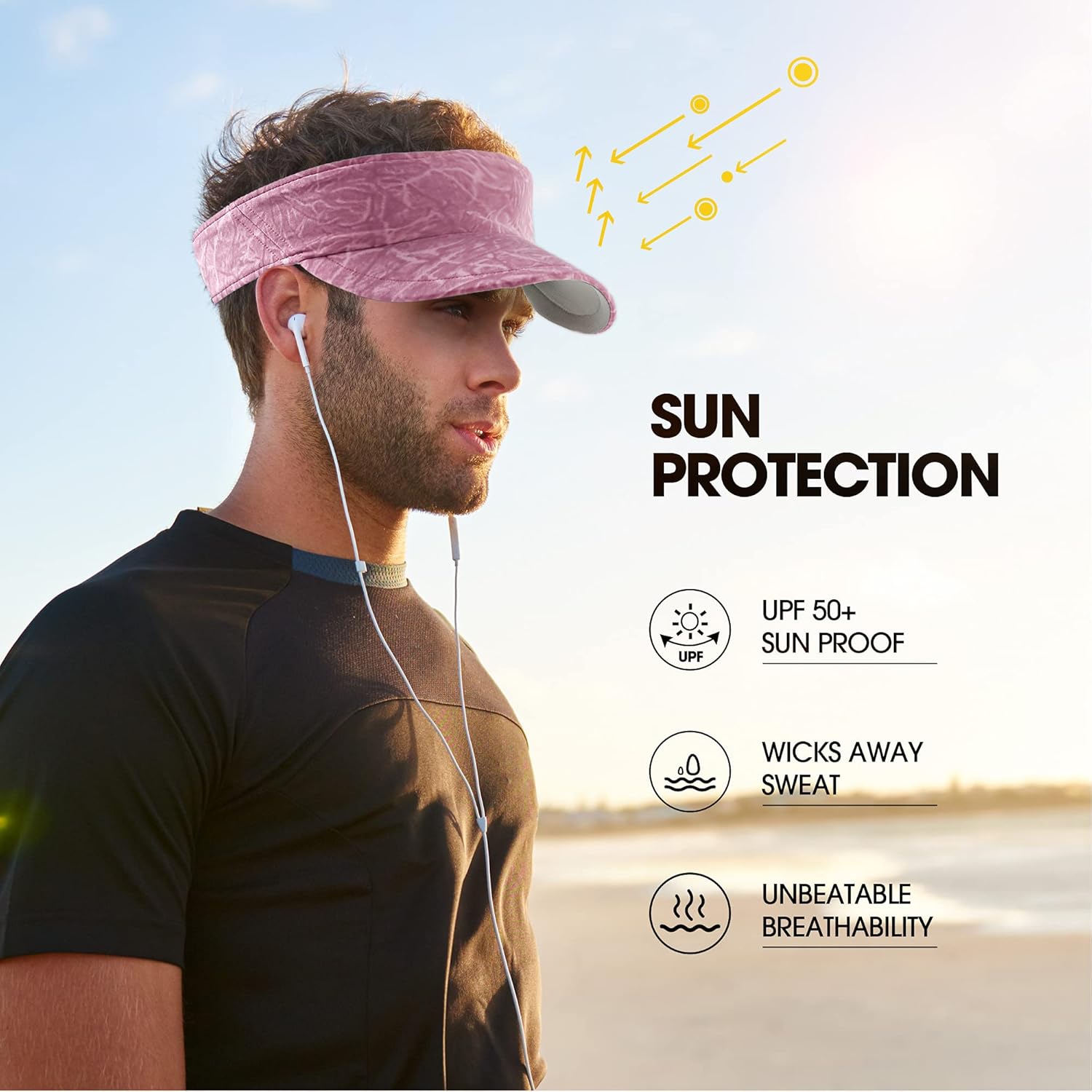 Arcweg Sun Visors for Women and Ladies Foldable Sports Visor Caps Sun Hat UV Protection Adjustable Visor Hat for Golf Cycling Fishing Tennis Running Jogging and Other Sports Pink: Clothing