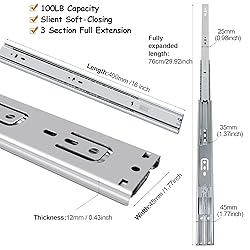 16 inch Soft Close Drawer Slides 6 Pairs Ball