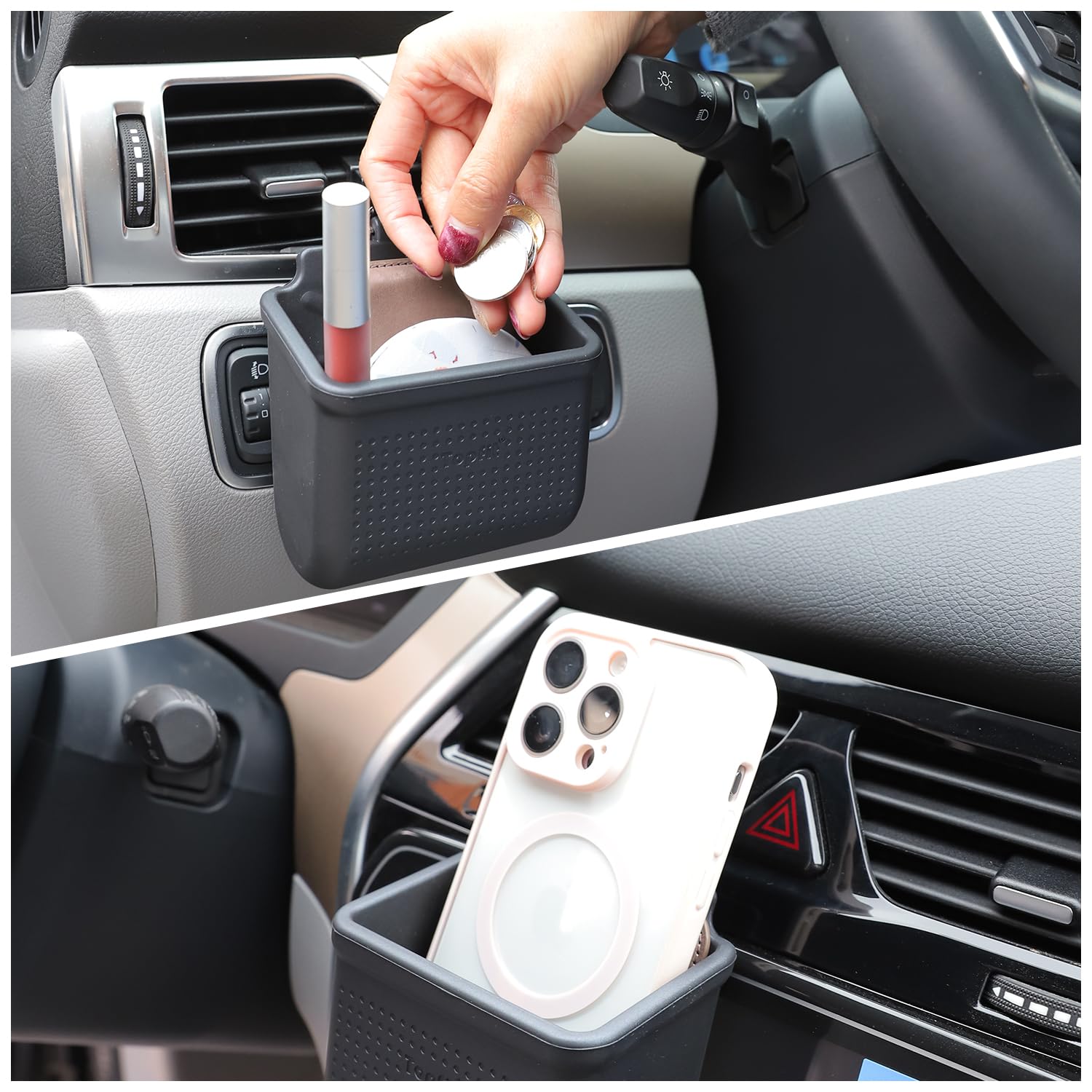 Car Air Vent Storage Bag Sunglasses Holder Holder for Cell Phone Coin Key Card Holder with Hook Black Black
