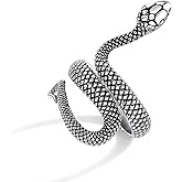 sovesi Snake Rings for Women Silver Snake Punk Vintage Ring for Men Adjustable Silver Ring