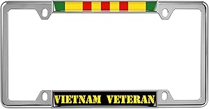 Vietnam Veteran - Domed Custom-Made Personalized Narrow (Thin) Top 4 Hole Metal Car License Plate Frame with Free caps - Chrome