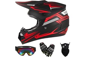 TIANDU Adult Dirt Bike Motocross Helmets (Goggles Gloves Face Mask) 4PCS Set, Men Women Full Face Motorcycle Helmet Mountain Bike Off Road Helmets, DOT Approved ATV Helmet