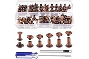 Cimeton 152Pcs Chicago Screws Assorted Kit M5 Chicago Binding Screws 5mm 6mm 8mm 10mm 12mm Chicago Button Screw Rivets Round 