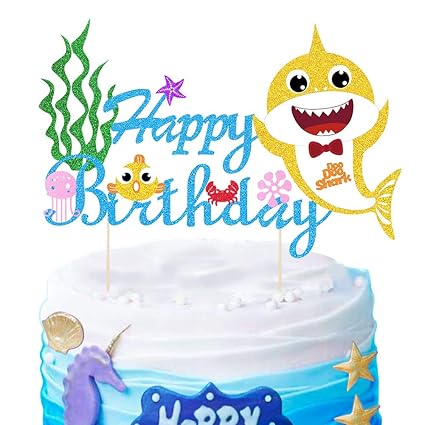Baby Cute Shark Cake Topper 2nd Birthdaytwo For Boys Blue Cake