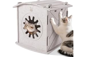 Apasiri Cat Houses for Indoor Cats: Felt Cat House Cave Cathouse, 15x14x15Inch Scratch-Resistant Bed Warm Insulated Covered, Hideaway Tent for Anxiety Relief Gift