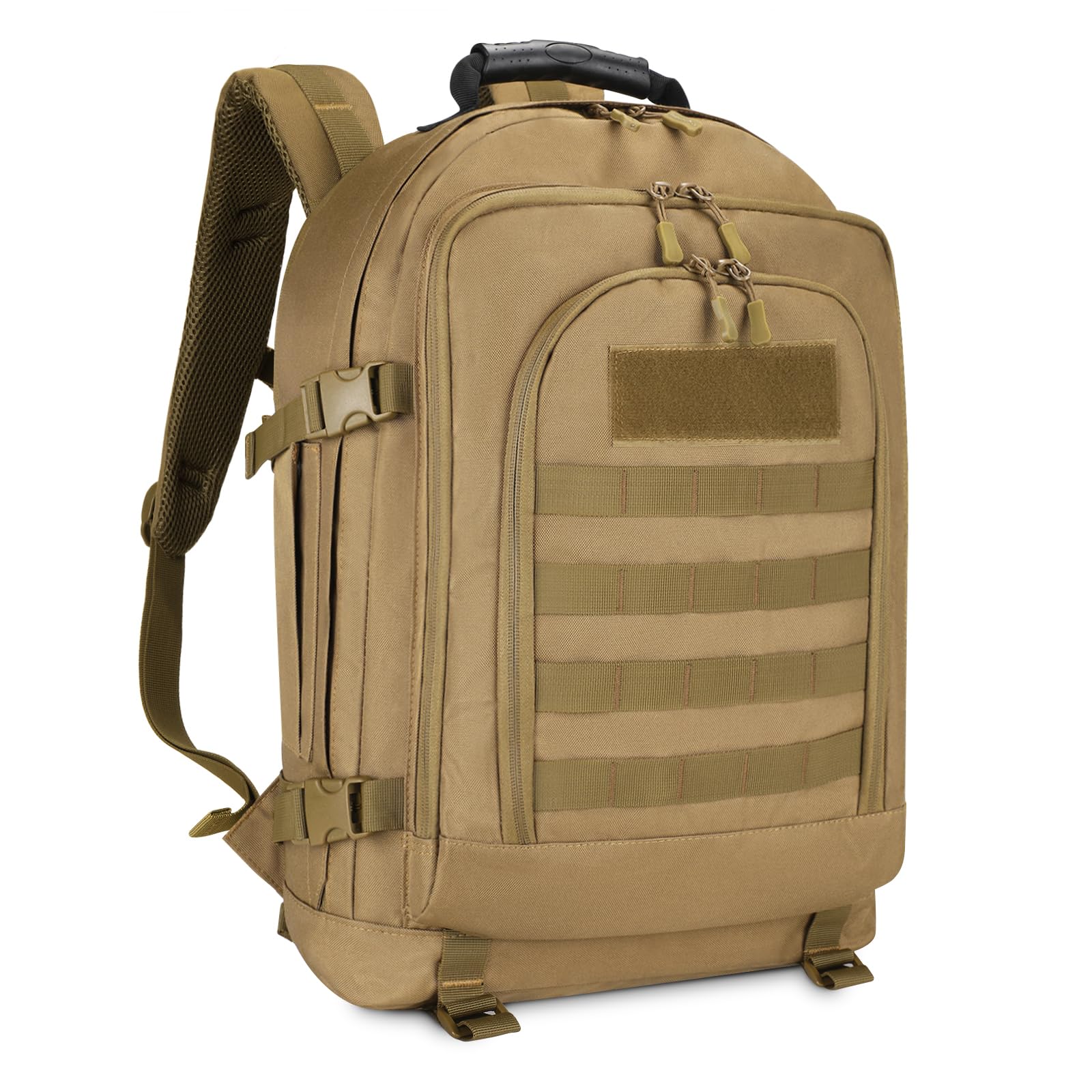 HUNTVP Tactical Backpack 40L, Military Backpack Expandable Rucksack Travel Back Pack Men Large Hiking Rucksacks Molle Black Daypack for Camping Trekking Hunting Mountaineering Climbing,Brown