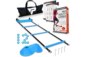 PROFECT SPORTS Pro Agility Ladder and Cones - Speed and Agility Training Set with 15 ft Fixed-Rung Ladder & 12 Cones for Soccer, Football, Sports, Exercise, Workout, Footwork Drills - Includes Heavy Duty Carry Bag