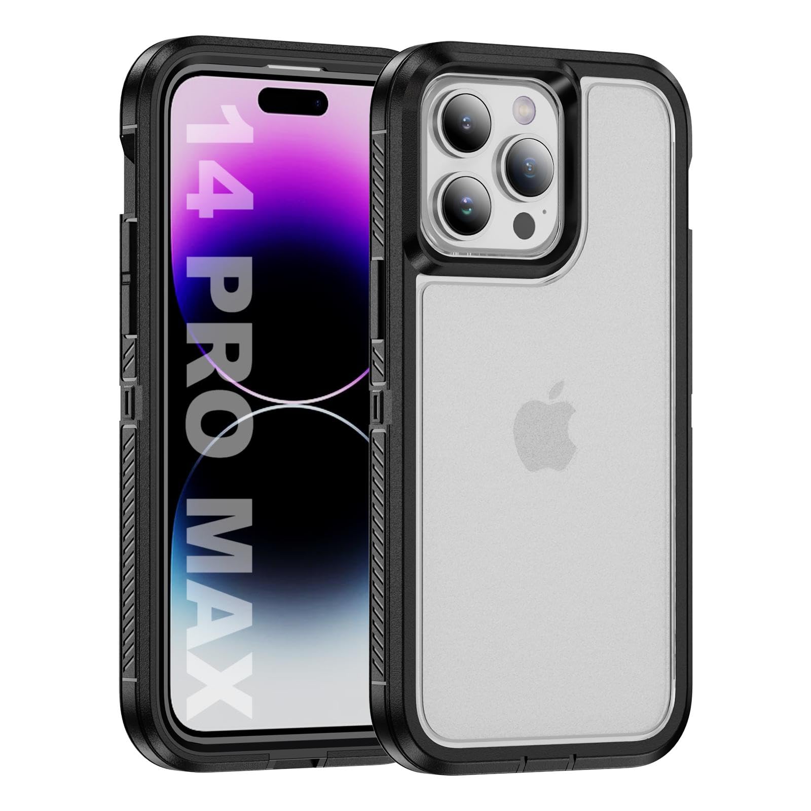 Tuvror for iPhone 14 Pro Max Case, Shockproof Dustproof Drop Proof, Military-Grade Protection, Dual Guard Case for iPhone 14 Pro Max (6.7 inch), Black/Clear