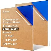 1/8 Thick 12 x 12 inch Translucent Acrylic Sheets - 2 Pack Colored Plexiglass Sheets for Creative DIY Projects Laser Cutting Engraving UV Printed Signs Crafts Badges (2, Blue, 12 x 12 inch)