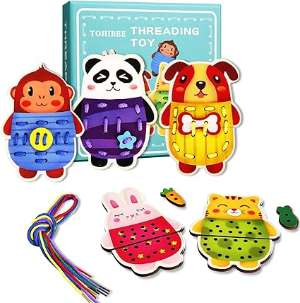 Wooden Lacing Cards Animals Threading 