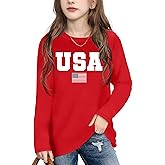 Ithalt 4th of July Outfit Kids Girls American T Shirt USA T-Shirt Fourth of July Tops Patriotic Long Sleeve Tops