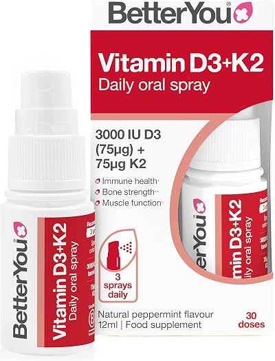 BetterYou Vitamin D3 K2 Oral Spray 3000IU with MK-7 12 ml Peppermint