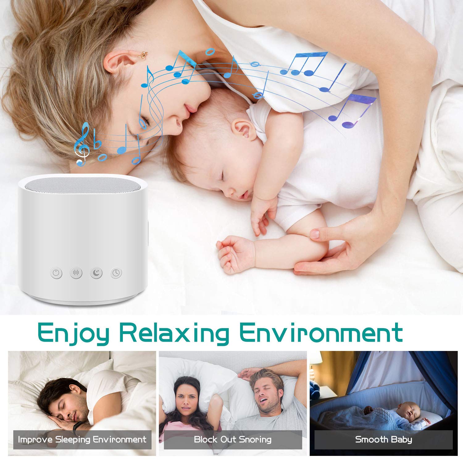White Noise Machine for Sleeping，Sound Machine with Timer for Baby Kids Adult Sleeping & Relaxation，Sleep Sound Therapy for Home,Office,Travel