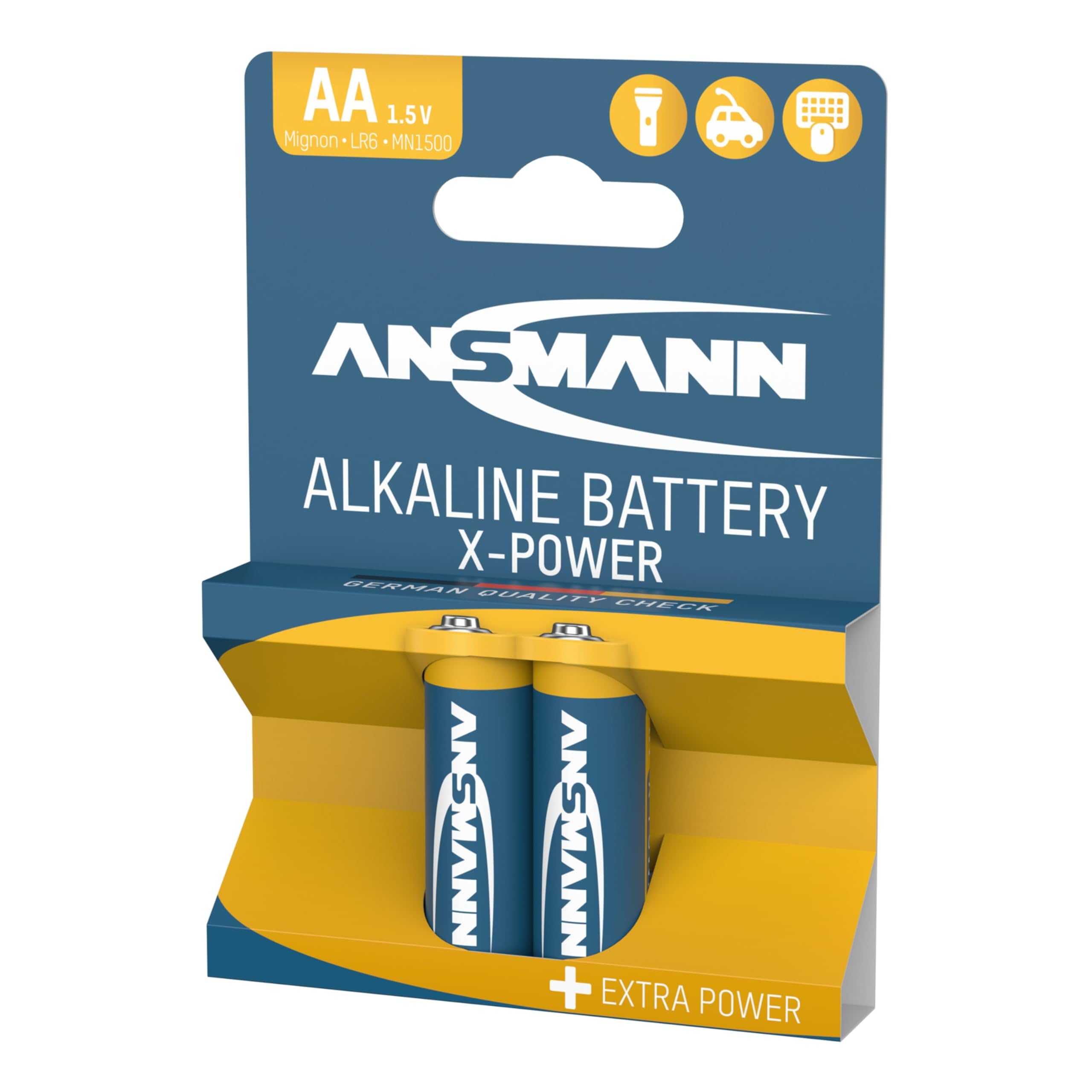 Ansmann 5015613 AA Batteries [Pack of 2] Long Lasting Alkaline Disposable AA Type 1.5V X-POWER Battery For Flashlights, Alarm Clocks, Wall clocks, Toys, Cameras, Remote Controls, Game Consoles