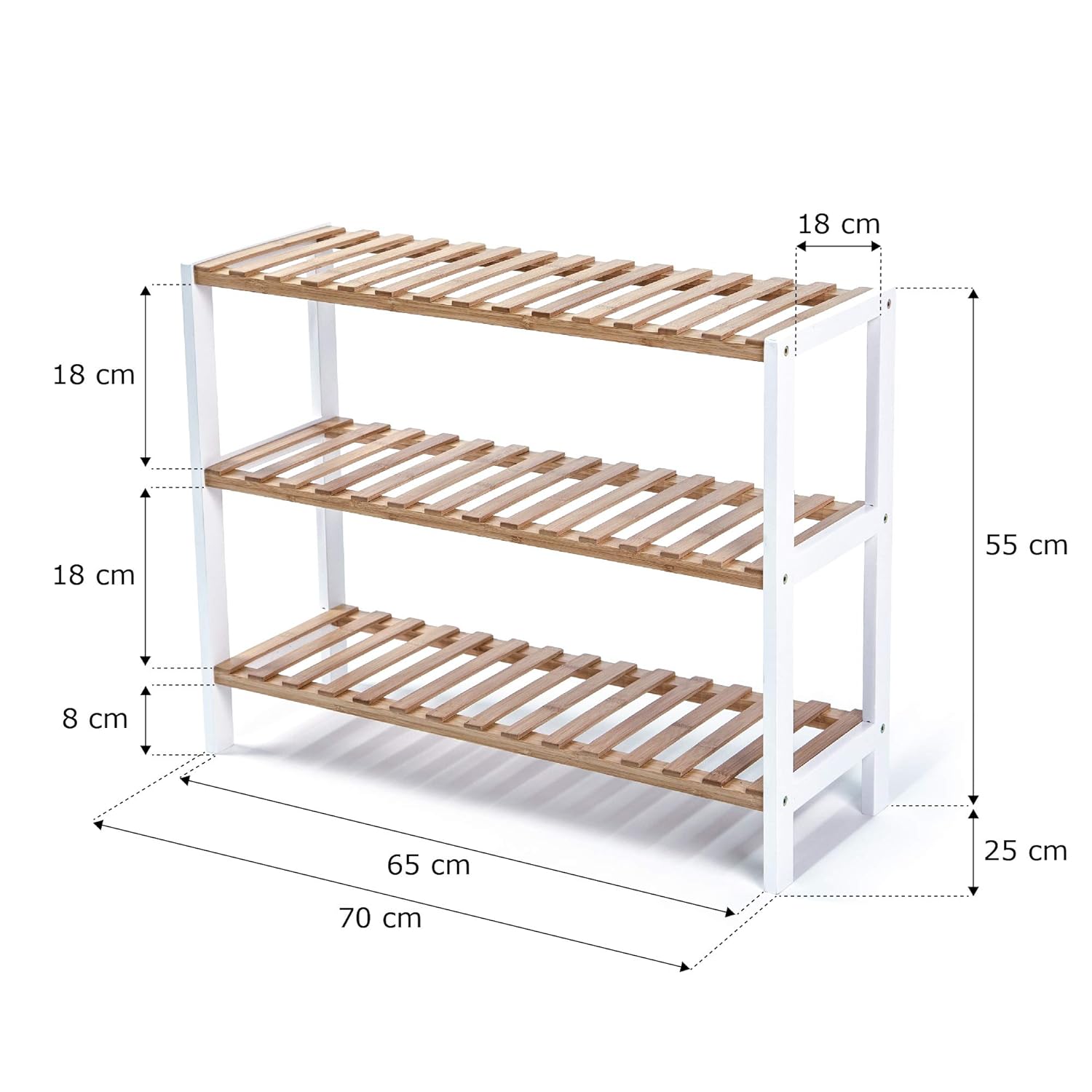 Estantería para Zapatos 3 Niveles 55 x 70 x 25 cm Edaygo Zapatero bambú