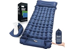 CALMCREST Sleeping Pad for Camping, 4in Thick Insulated Sleeping Pad for Winter, Ultralight Inflatable Camping Mattress with Adjustable Pillow, Compact Built-in Foot Pump Sleeping Mat for Backpacking