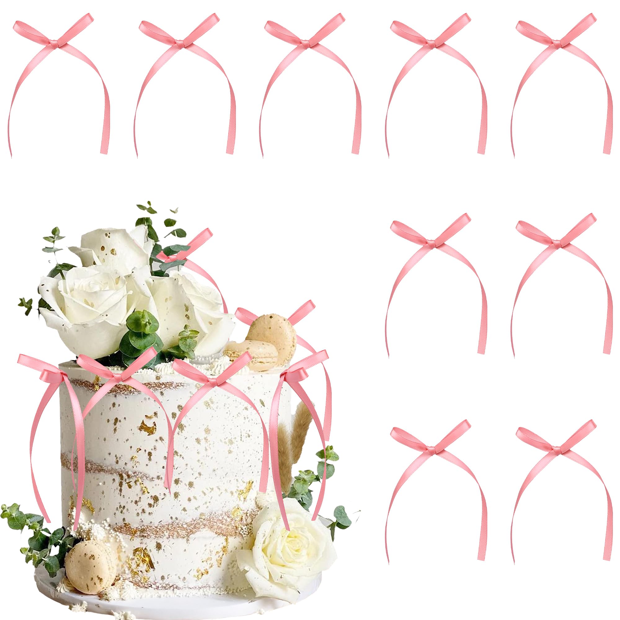 Photo 1 of Gyufise 30Pcs Bowknot Cake Toppers Bow Cake Decorations Picks Baby Shower Cake Decorations for Birthday Wedding Party Wedding Anniversary Party Supplies Dark Pink