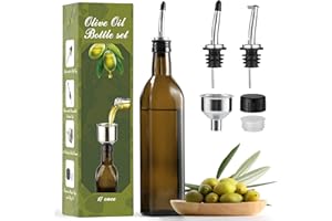 AOZITA 17oz Glass Olive Oil Dispenser - Oil and Vinegar Cruet Bottle with Stainless Steel Pourers - Funnel For Easy Refill - 